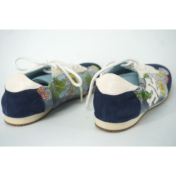 Tory Burch Low Top Floral Suede Sneakers SZ 5 Tennis logo $225 New Trainer - Picture 4 of 9